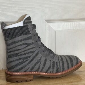SOFFT Landee Grey Tiger print lace up combat boot water friendly Military chic